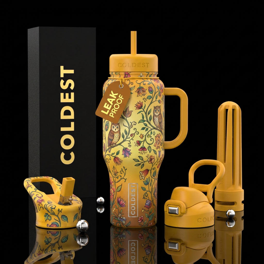 secret garden, owl, owl, gradient, yellow water bottle design