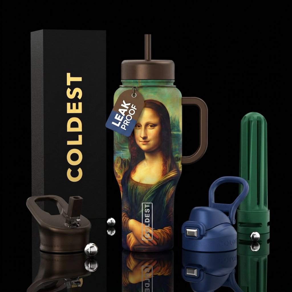 Mona Lisa water bottle design