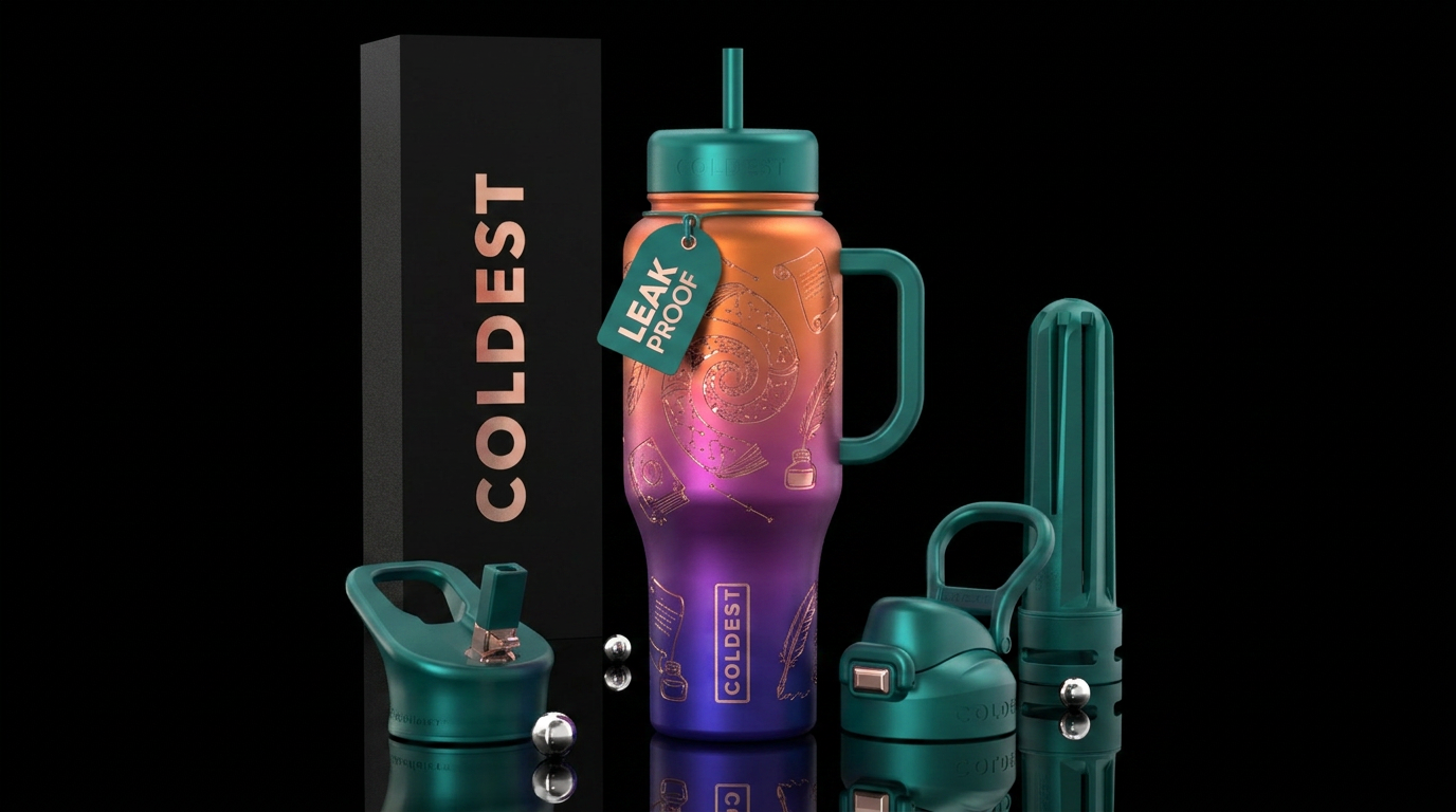 Space for writers and readers, gradient colors water bottle design