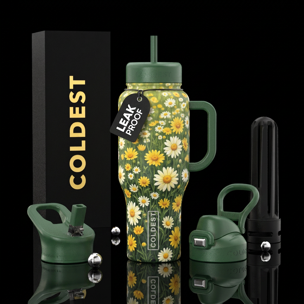 Field of daisies water bottle design