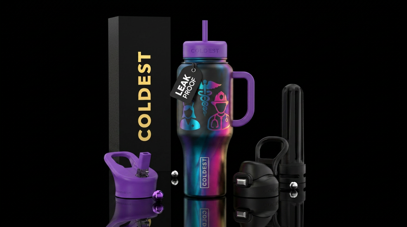 Essential worker, colorful and gradient water bottle design