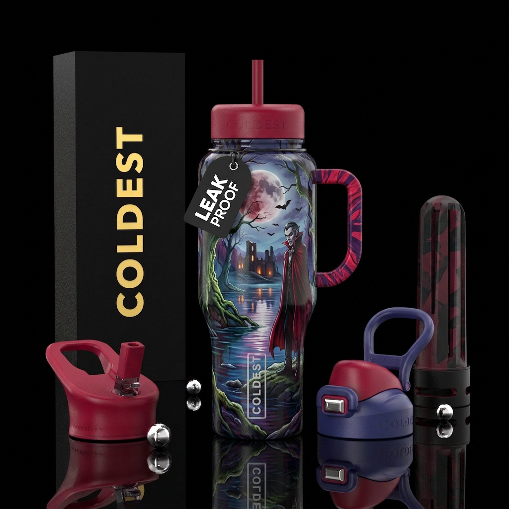 Vampire by the lake water bottle design