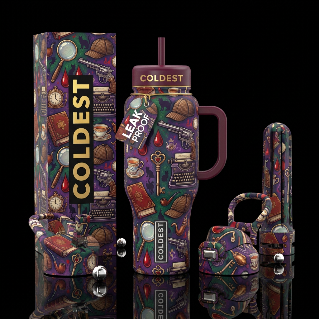 Cozy mystery water bottle design