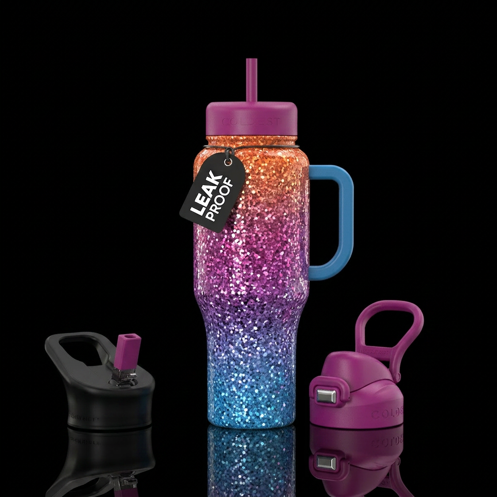 Gradient sparkles water bottle design