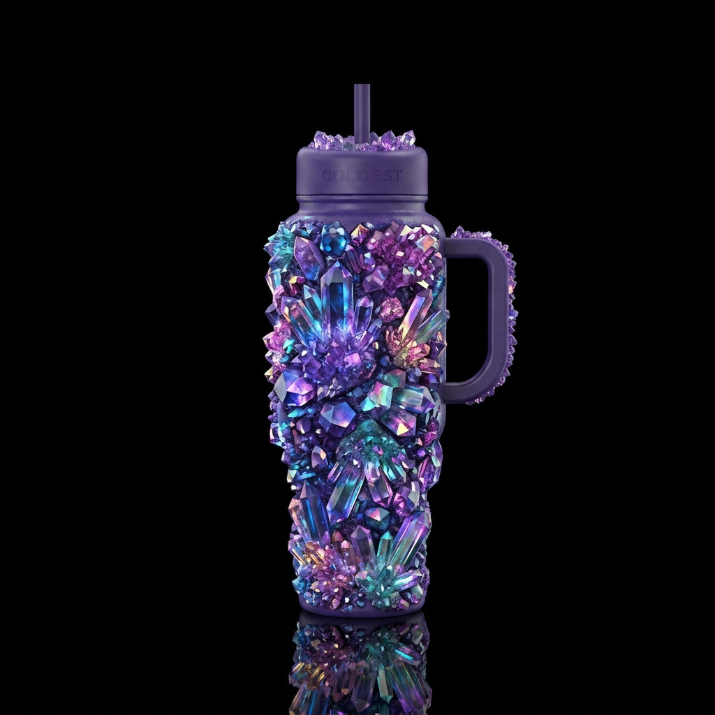 Glowing crystals water bottle design