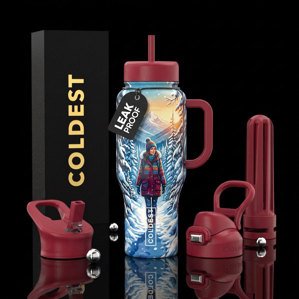 Walking in the snow water bottle design