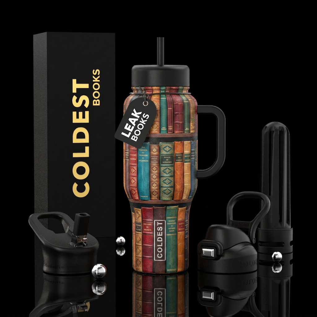 Textured books water bottle design