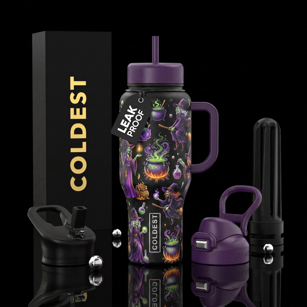 Witches and cauldrons water bottle design