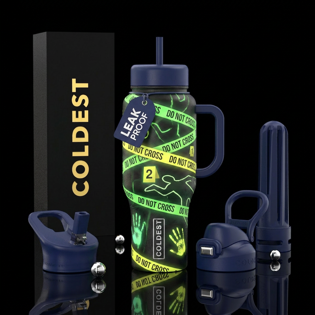 Glowie crime scene water bottle design