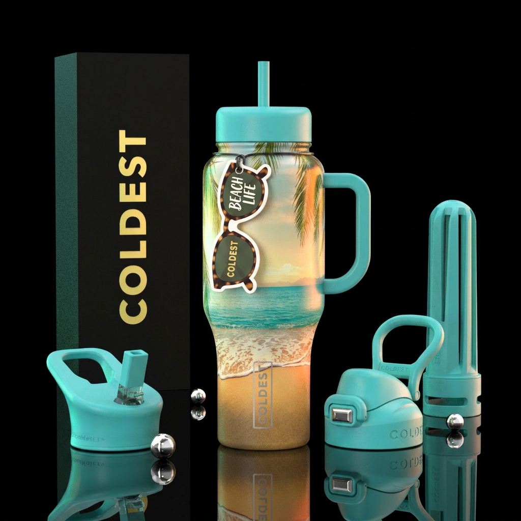 At the beach water bottle design