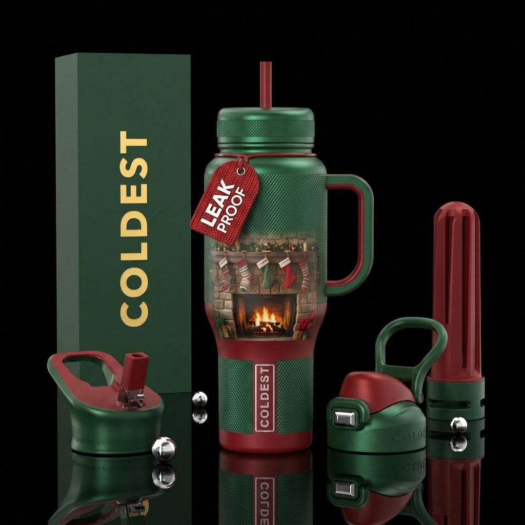 Stockings by the fire water bottle design