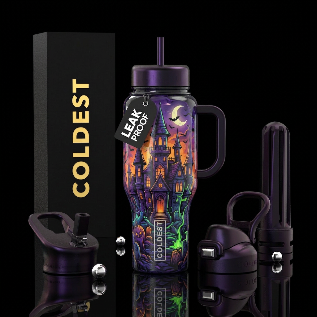 Haunted castle water bottle design