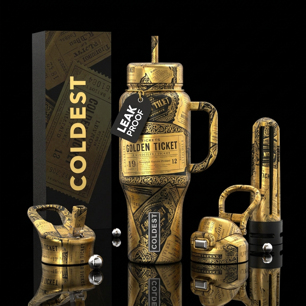 Golden ticket water bottle design