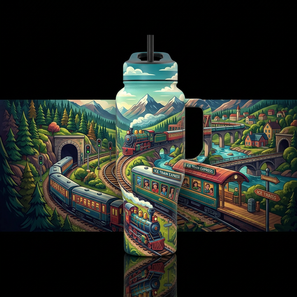 Train ride water bottle design
