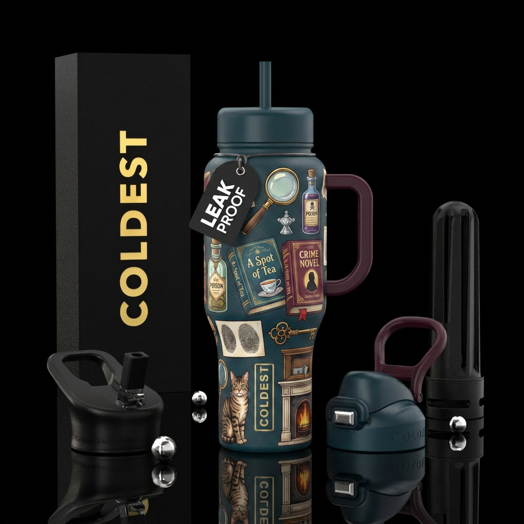 Cozy mystery water bottle design