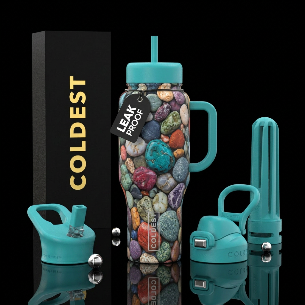 Different size and colors of rocks water bottle design