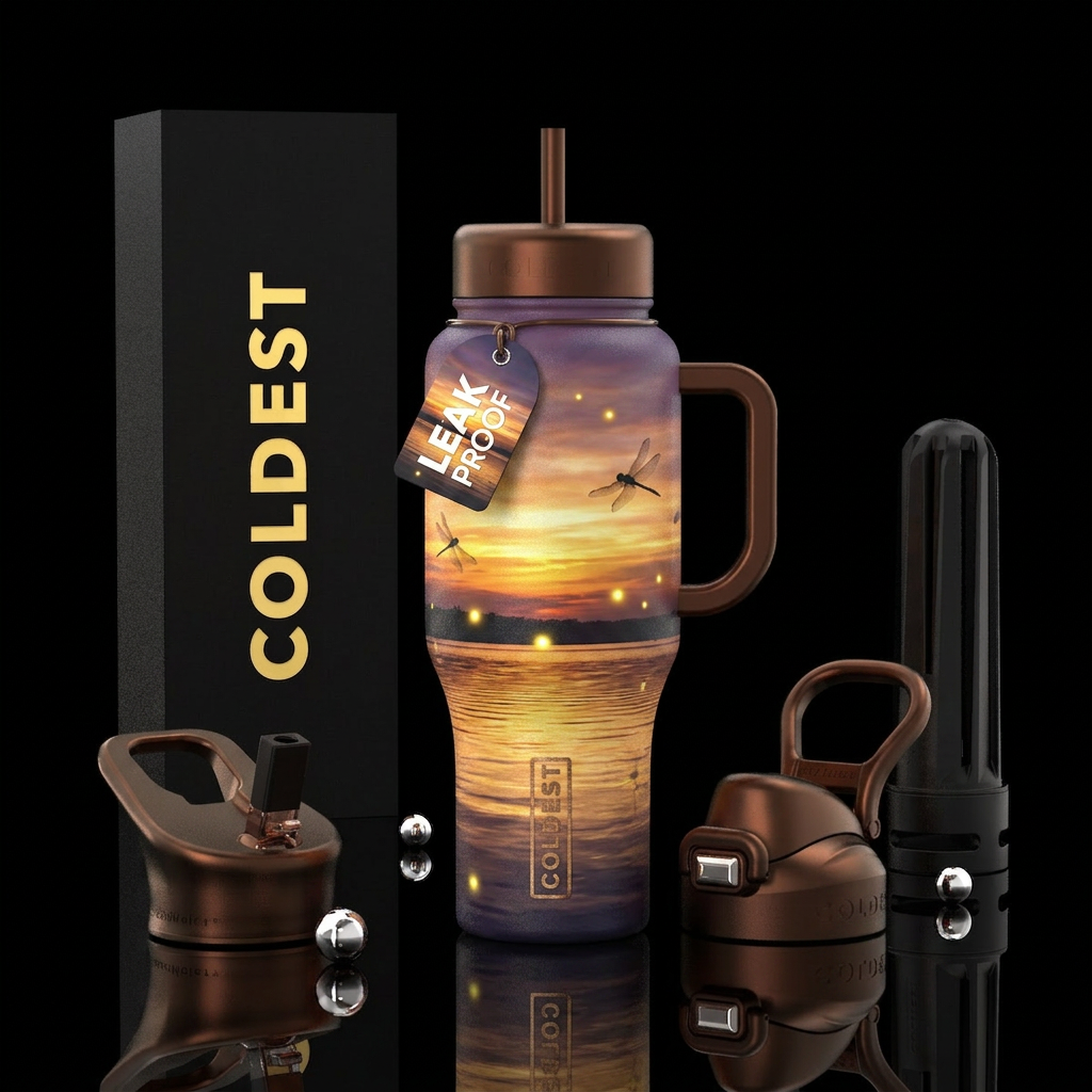 Nature at sunset water bottle design