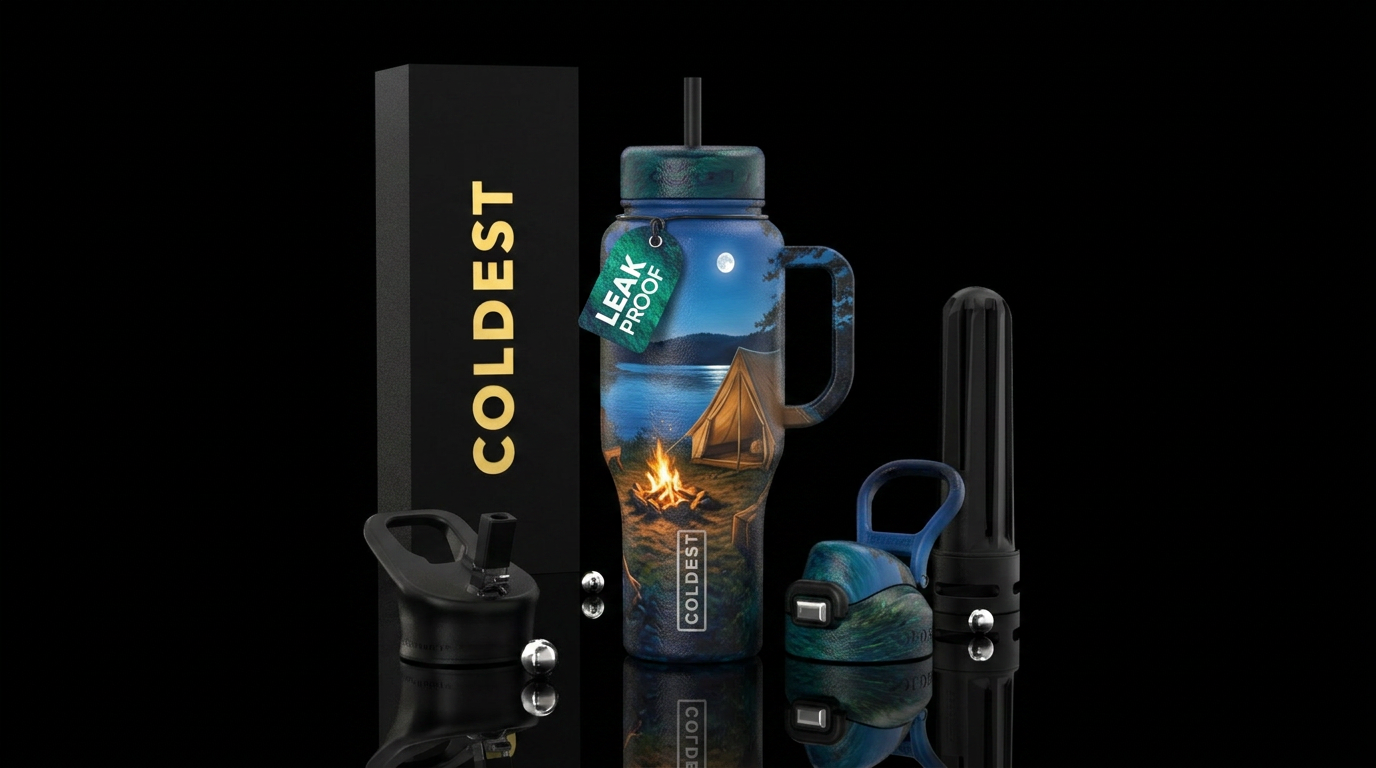 Moonlit camp water bottle design
