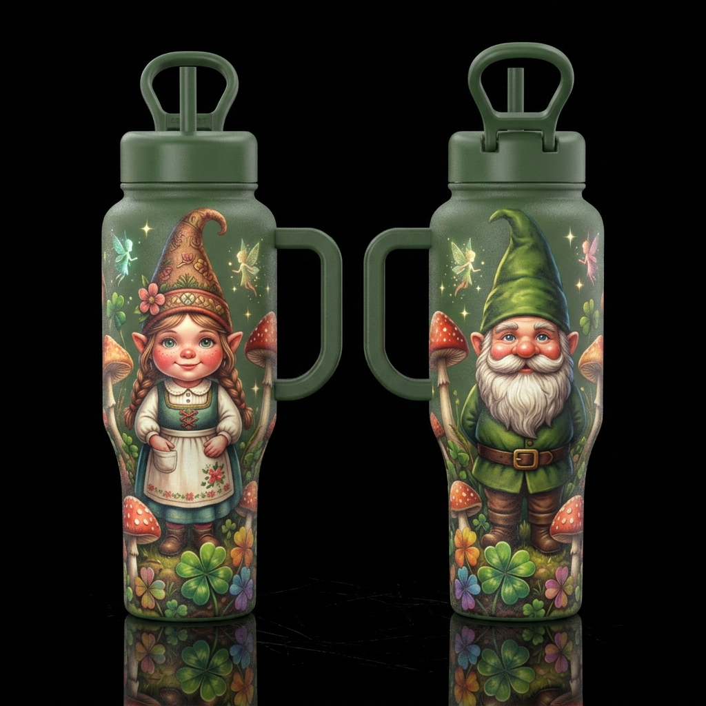 Gnome sweet gnome water bottle design