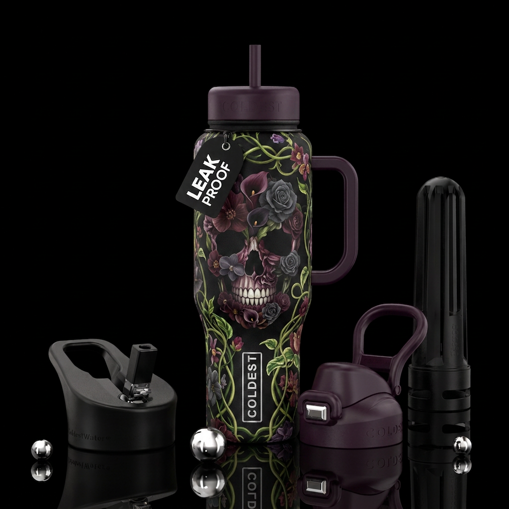 Flower skull water bottle design