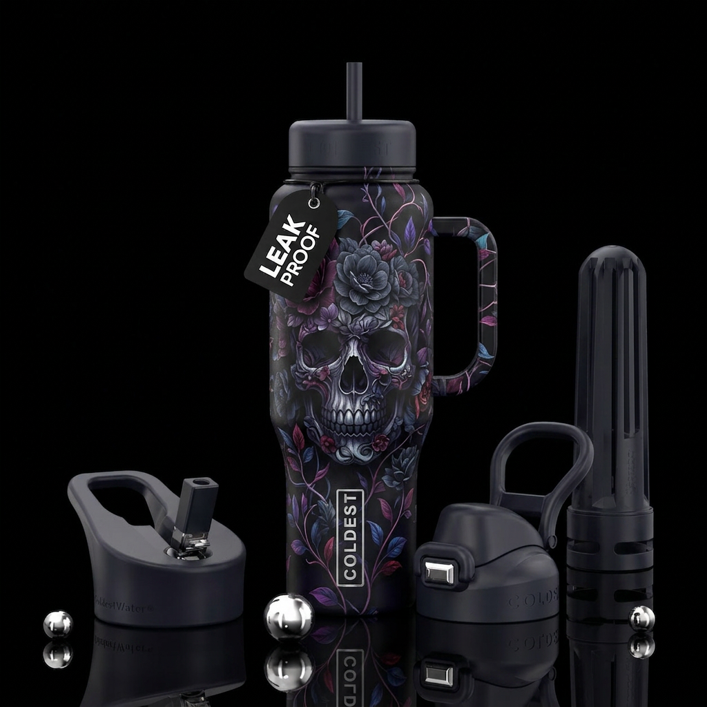 Darkness blooms water bottle design