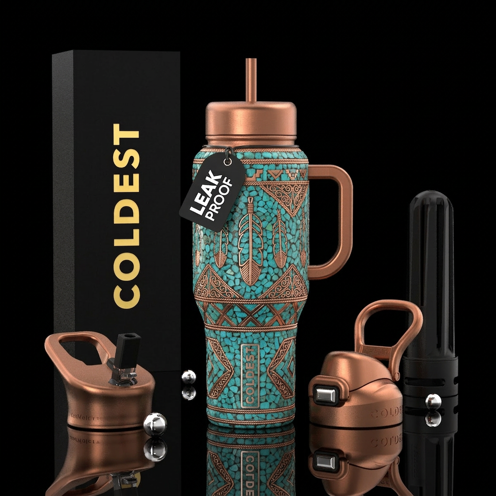 , native american, turquoise,, copper water bottle design