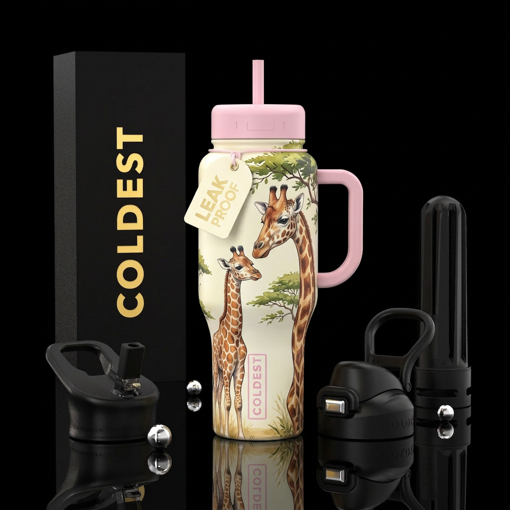 Baby and mama giraffe, pretty, girly, water bottle design