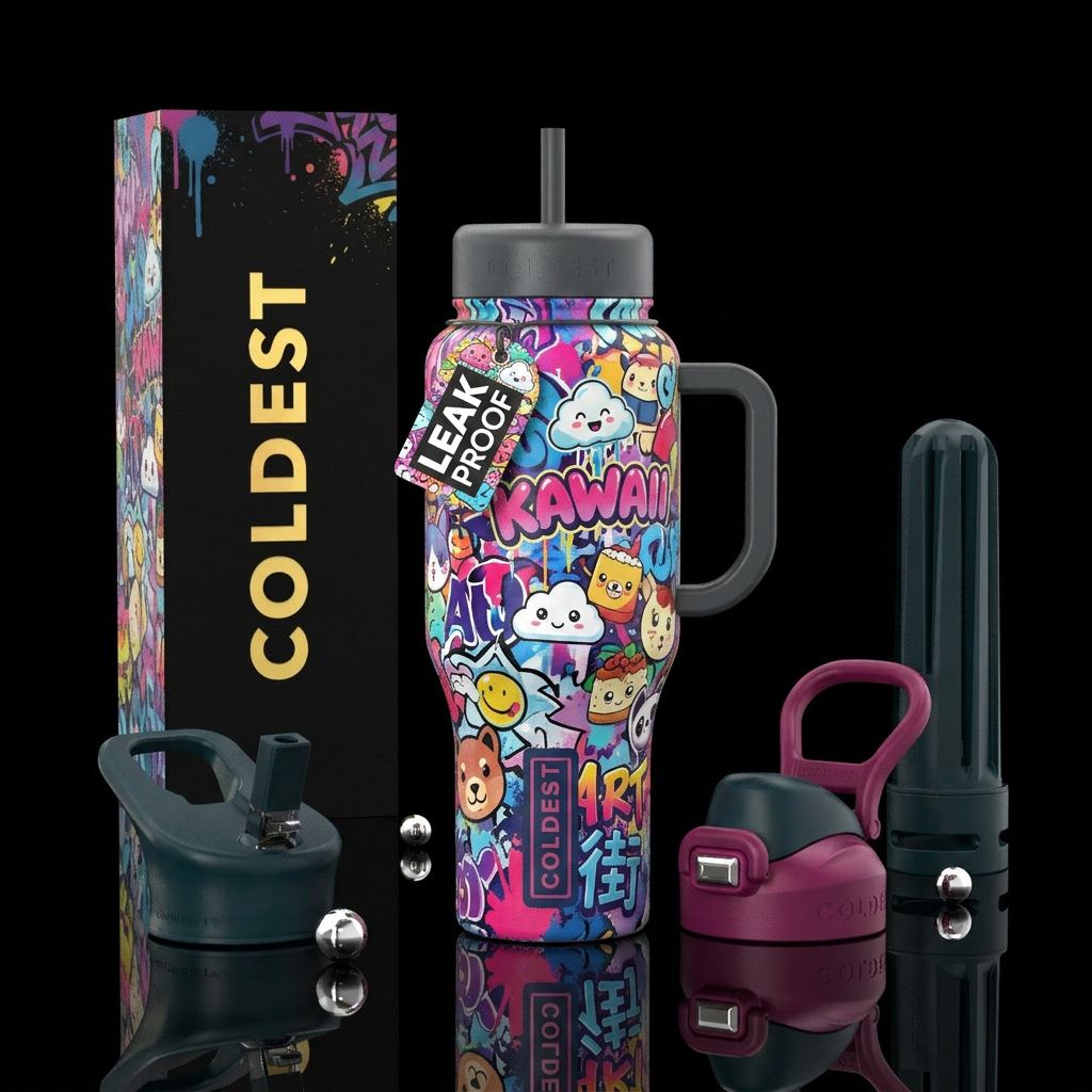 Kawaii theme, street art water bottle design