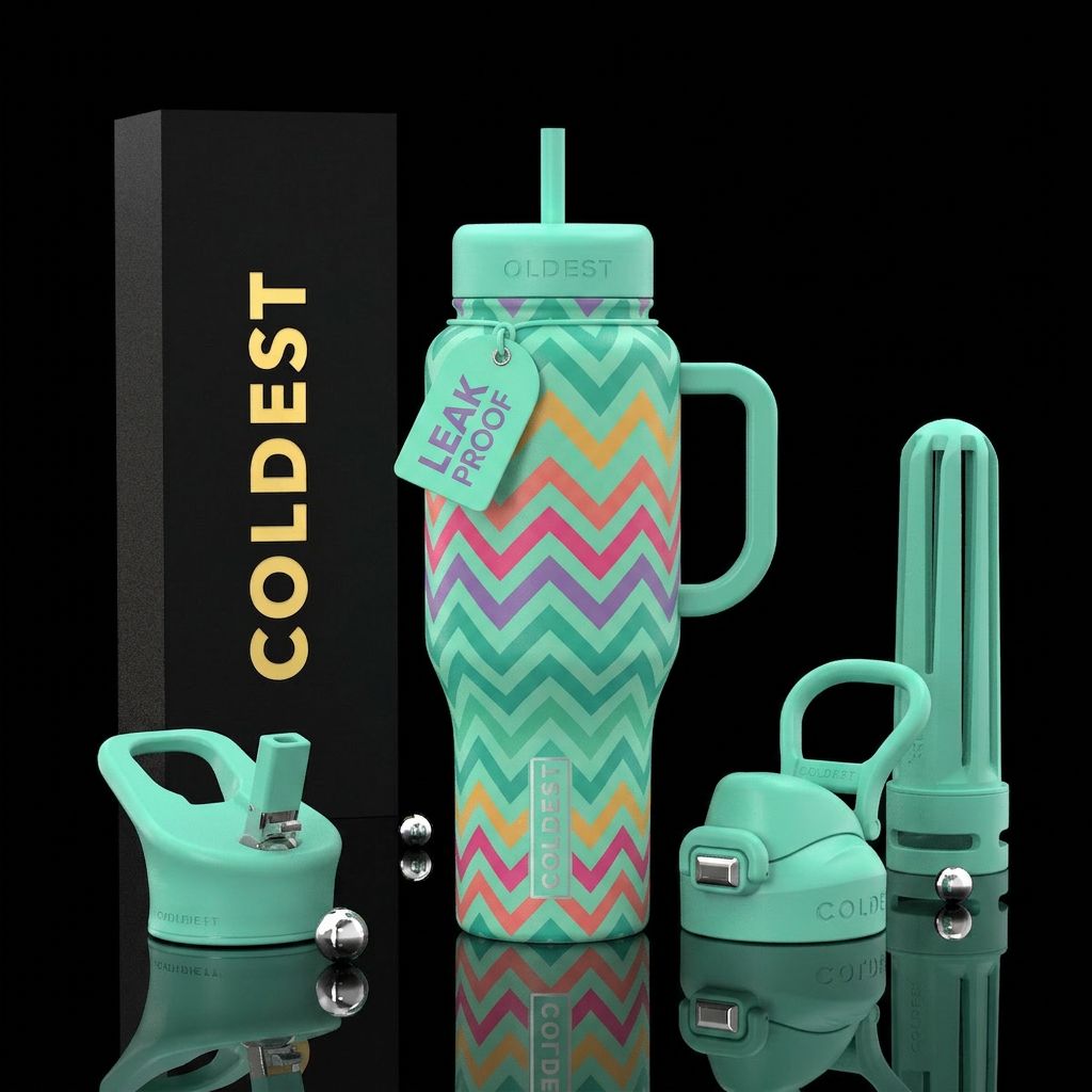 chevron, seafoam water bottle design