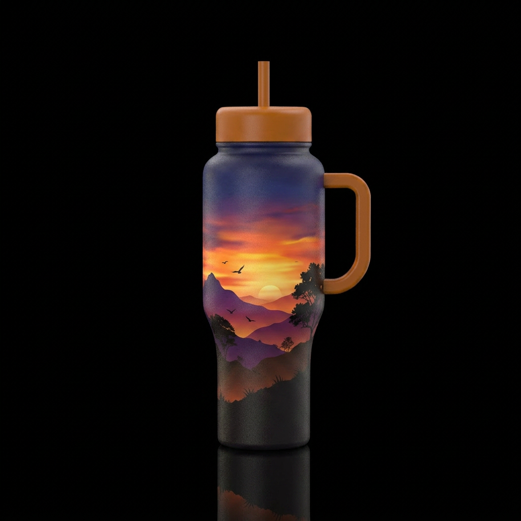 Sunsets and silhouettes water bottle design