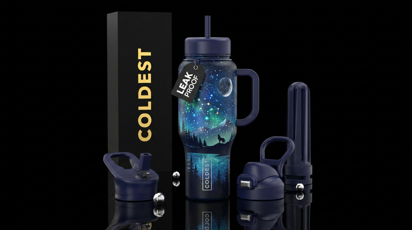Peaceful wilderness nightlife water bottle design