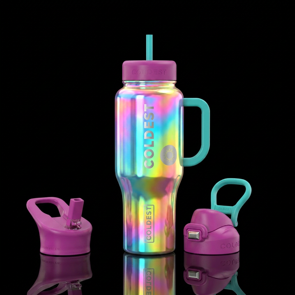 irridescent sumer fun water bottle design