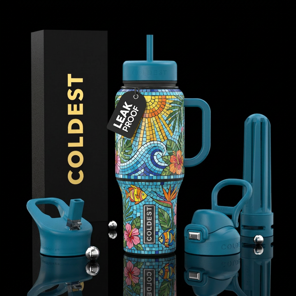 mosaic, summer fun water bottle design