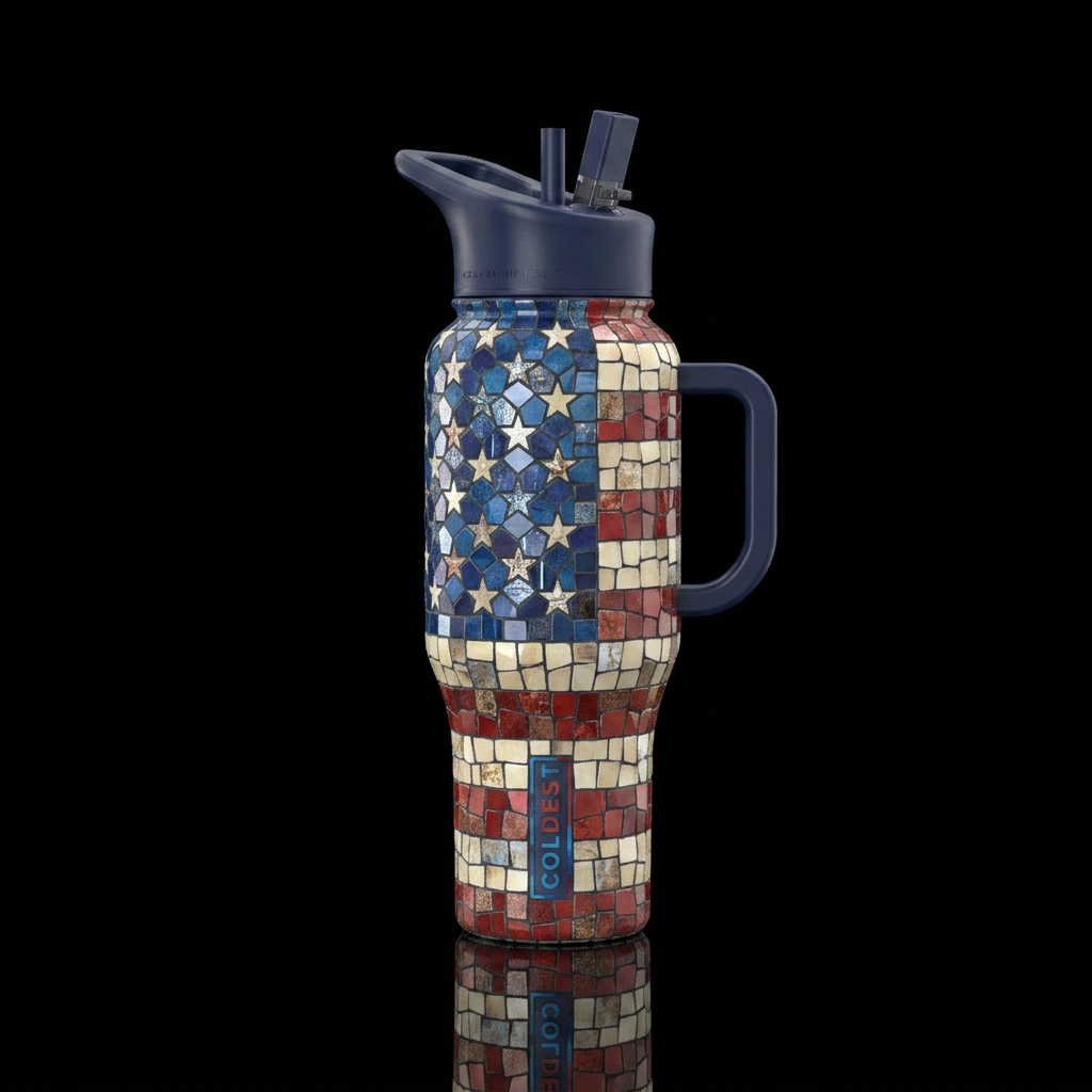 Mosaic American Flag Memorial water bottle design