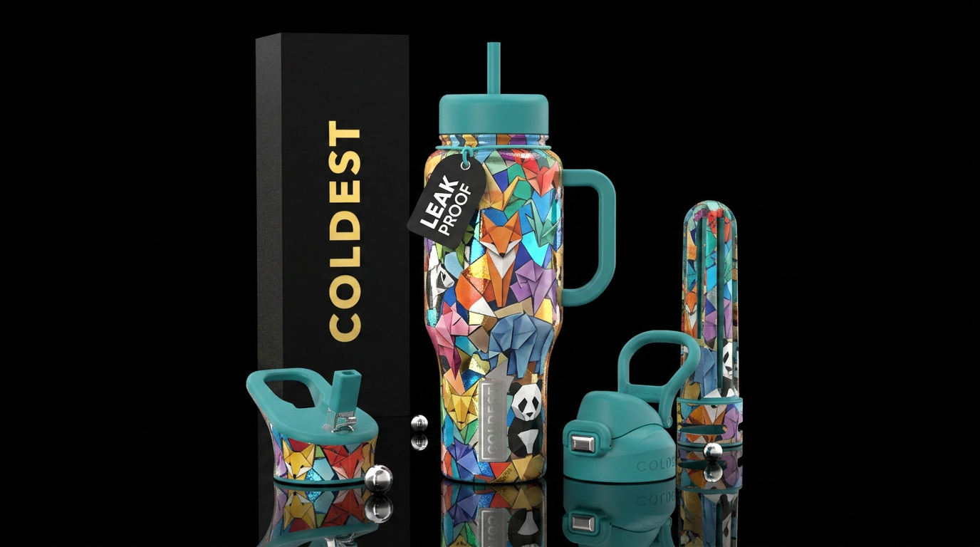 Mosaic origami animals water bottle design