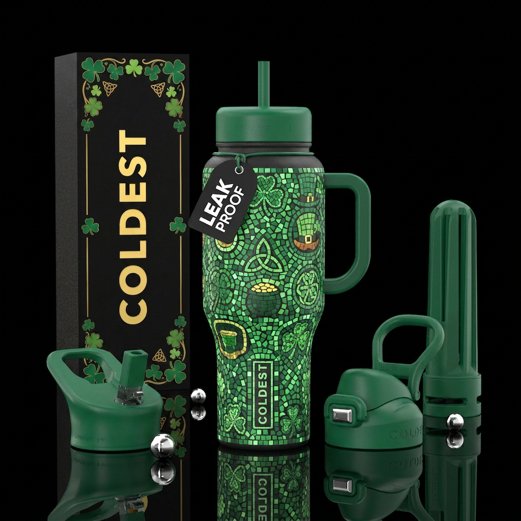 glowie, mosaic st patricks day water bottle design