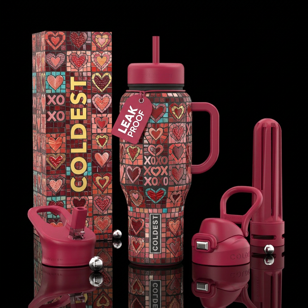 Mosaic, valentines water bottle design