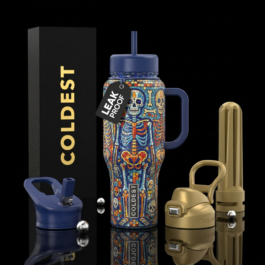 Mosaic, skeletons water bottle design