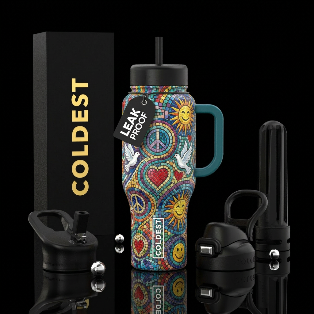 Peace Love Happiness water bottle design