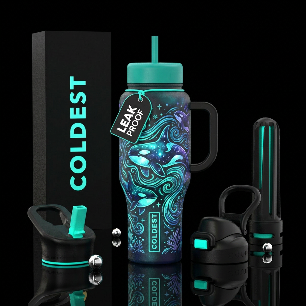 Glowie Orcas water bottle design