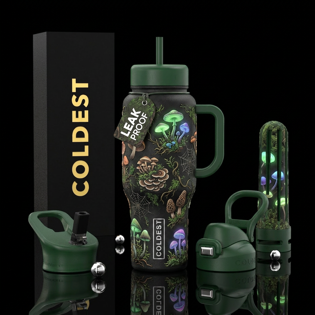 Glowie Mushroom Forest water bottle design