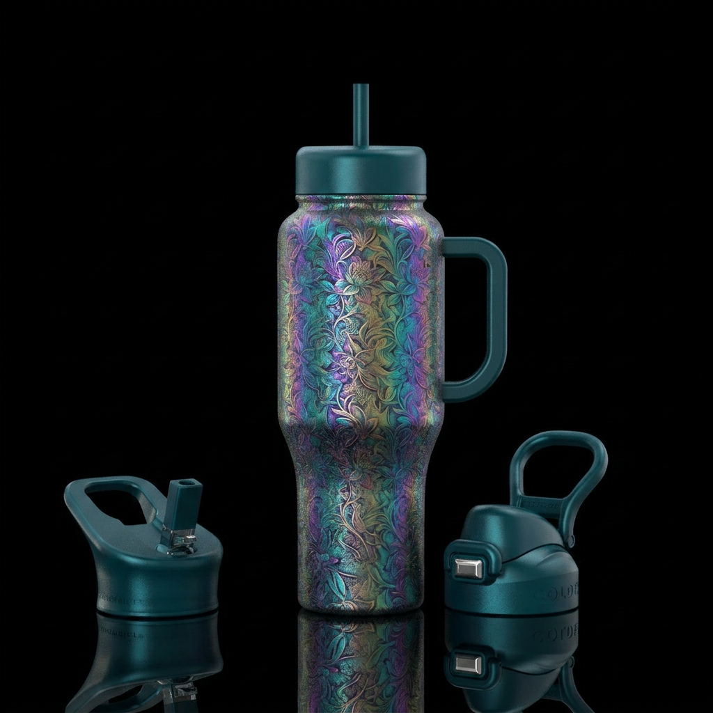 Iridescent Flowers water bottle design