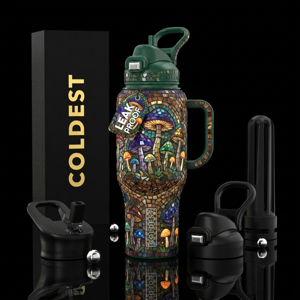 Mosaic Mushrooms water bottle design