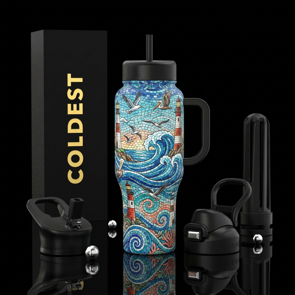 Mosaic Seaside water bottle design