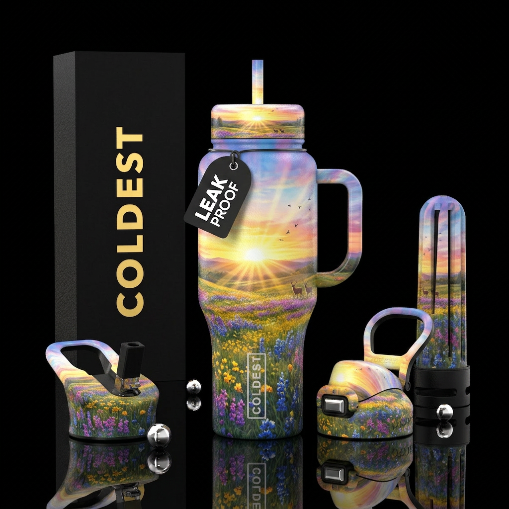 Flower Field Sunrise water bottle design