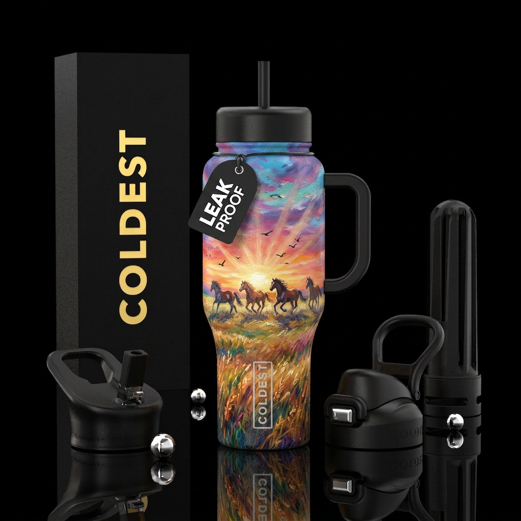 Wild Horses painting water bottle design