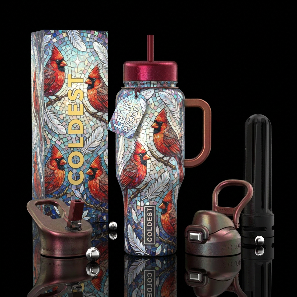 Mosaic Cardinals water bottle design