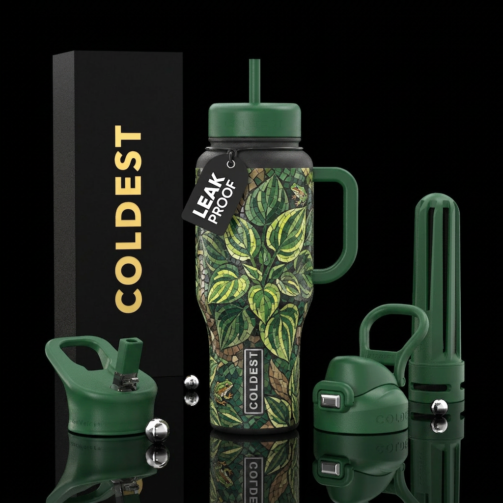 Mosaic Hosta Frogs water bottle design