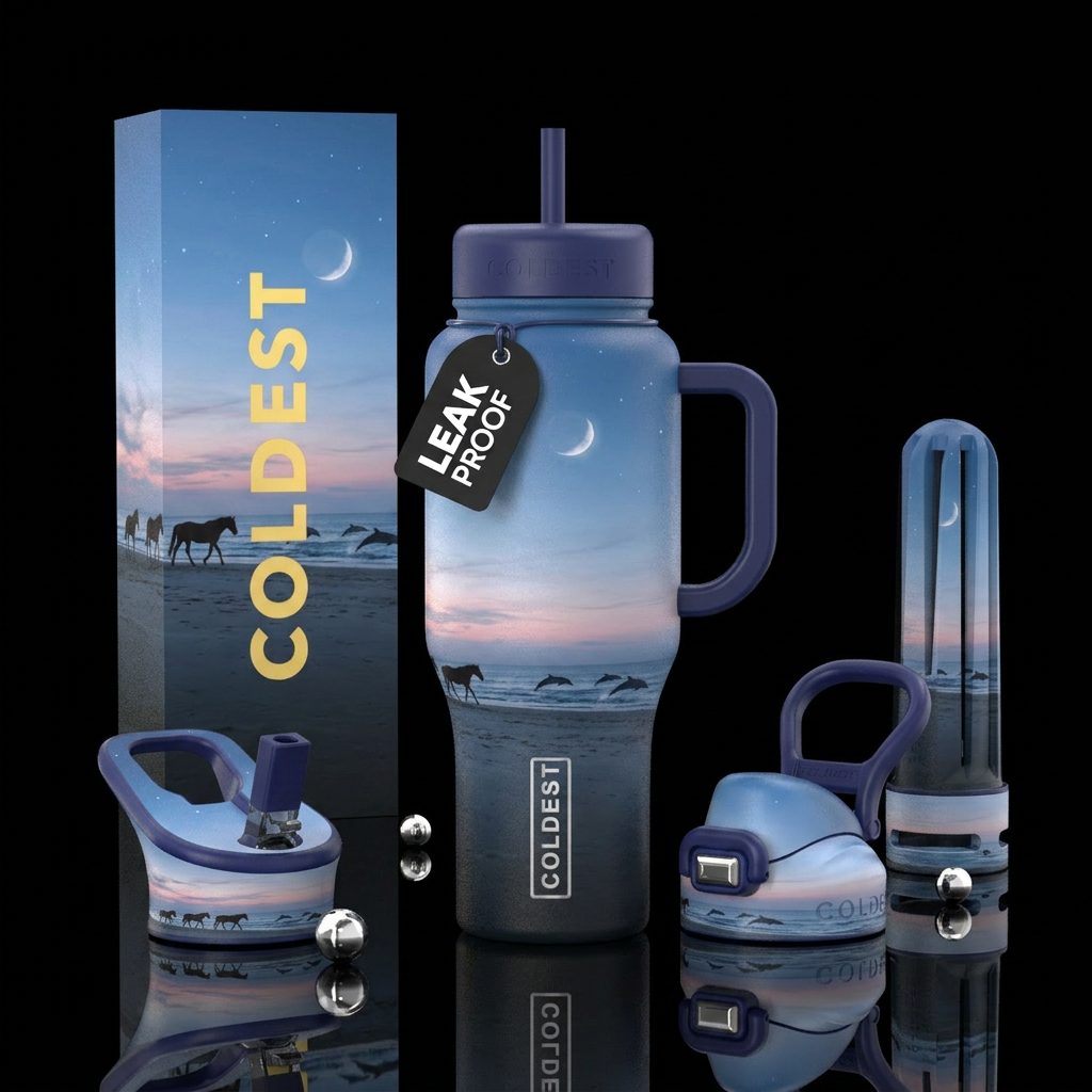 Evening Beach walk water bottle design