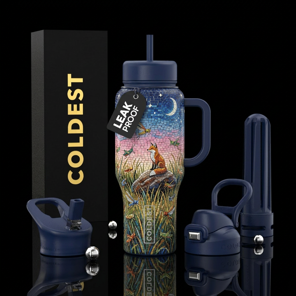 Mosaic Grasshopper Field water bottle design